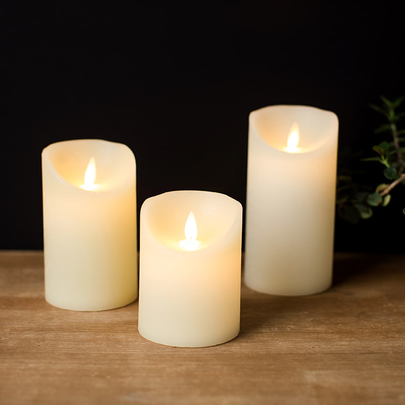Conjunto de 3 velas sem chama de cera real marfim