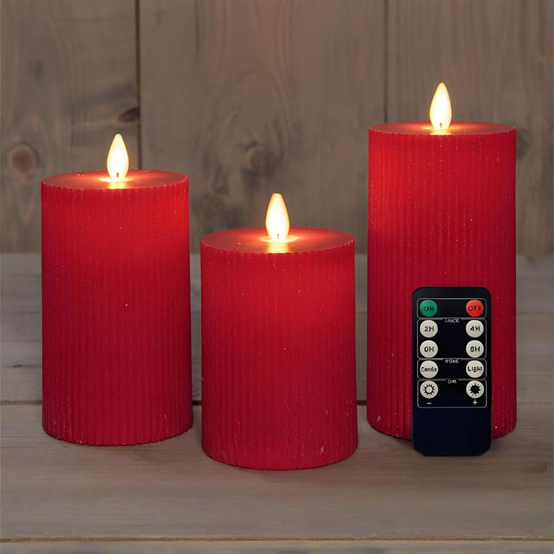Conjunto de 3 velas vermelhas sem chama com controle remoto