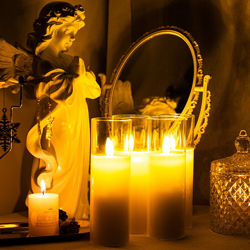 Conjunto de 4 velas de vidro movidas a bateria Slim Ivory