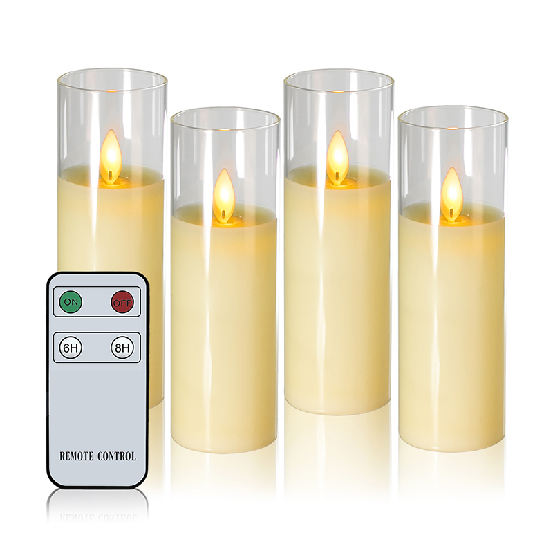 Conjunto de 4 velas de vidro movidas a bateria Slim Ivory