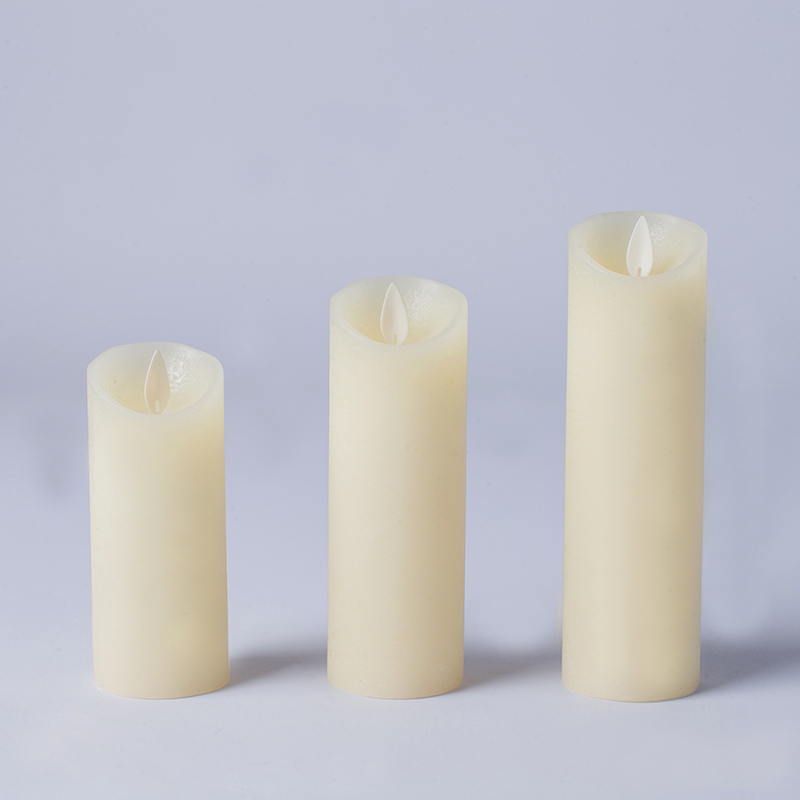 Pacote de 3 velas de pilar sem chama cintilantes em marfim