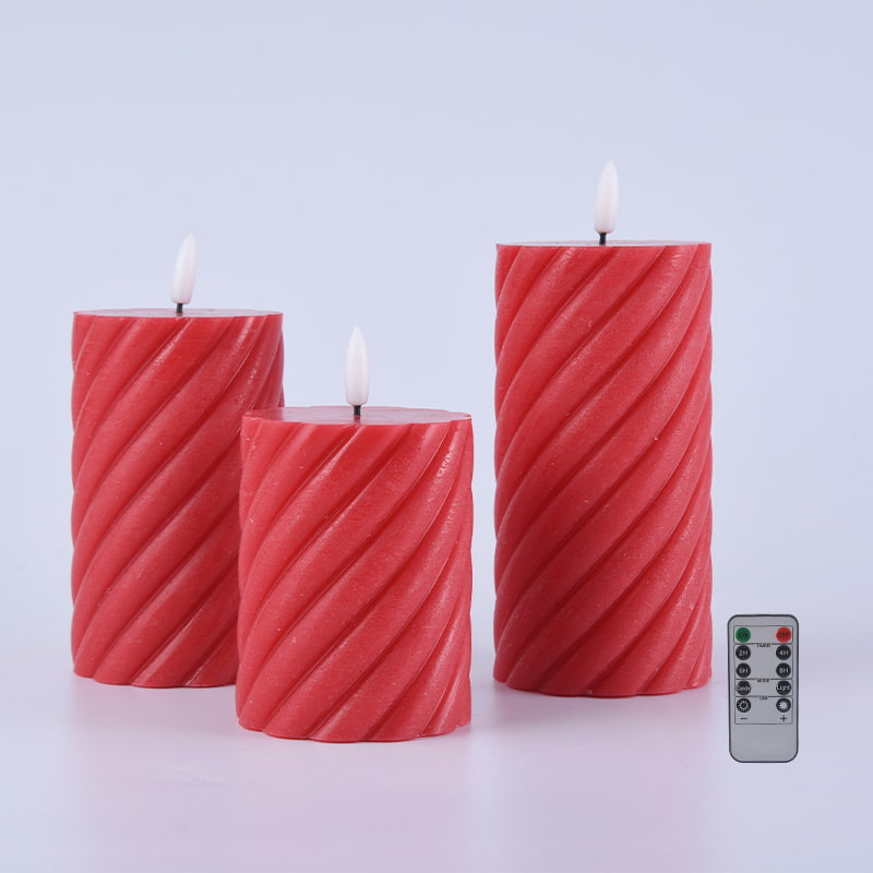 Pacote de 3 velas de pilar sem chama em espiral vermelha