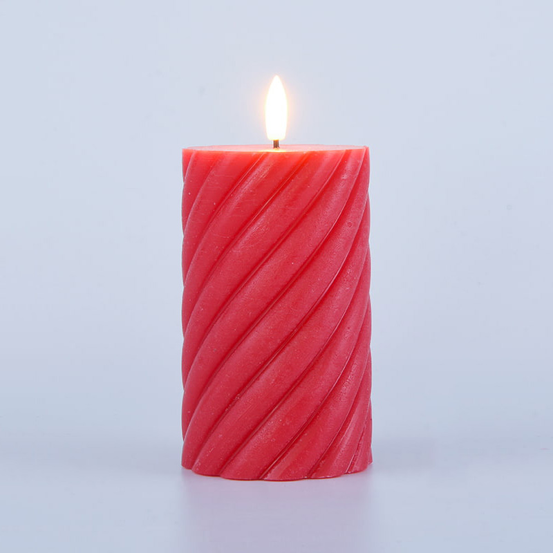 Pacote de 3 velas de pilar sem chama em espiral vermelha